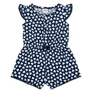 Blue and White Heart Romper with Ruffle Sleeves